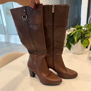 Alfani Brown Heeled Leather Boots - Cognac color